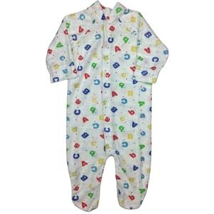 Vtg Small Steps White Baby 0 3 Mos Alphabet Sleeper 1pc Outfit Terry Cloth A B C